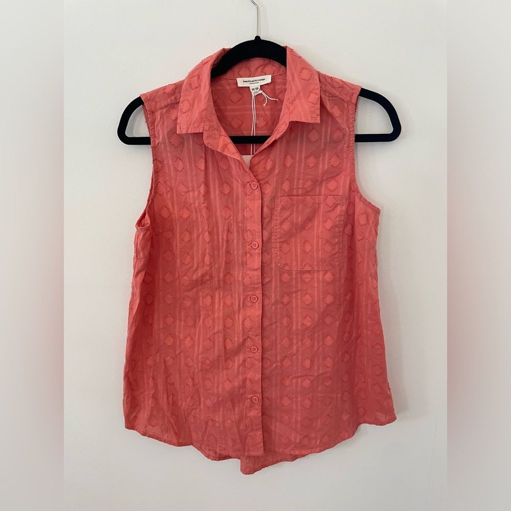 Beachlunchlounge Sleeveless Button Top, Women's Size XS Pink NWT